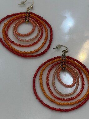 Vibrant Red and Orange Spiral Beaded Earrings
